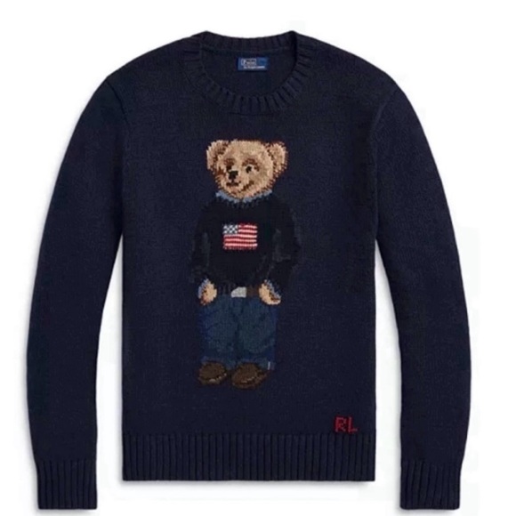 Polo Ralph Lauren Other - Vintage Polo Ralph Lauren Bear Sweater Navy Knit OG RL Polo Bear USA Flag